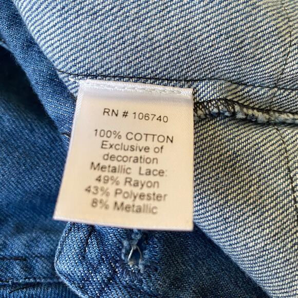 The Pyramid Collection Y2K Denim Jacket Women L Boho Hippie Rainbow Tassel NEW - Picture 10 of 10